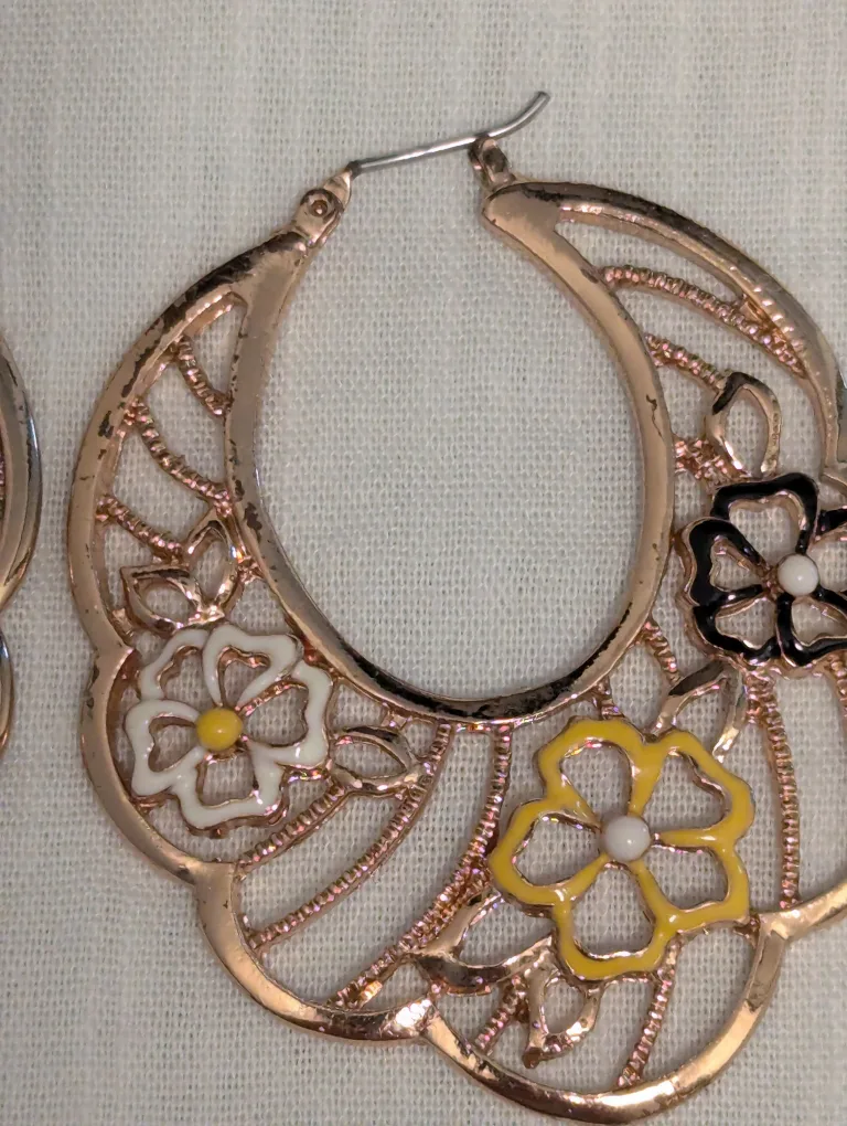 Rose Gold  tone Floral Hoop Earrings image indicator(5)