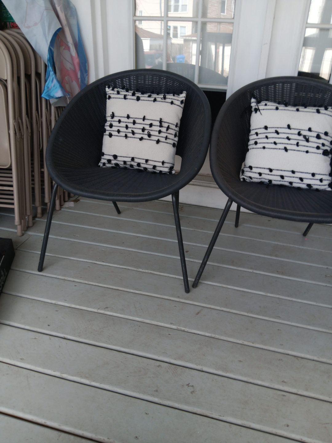Pair of Black Wicker Patio Chairs with Pillows