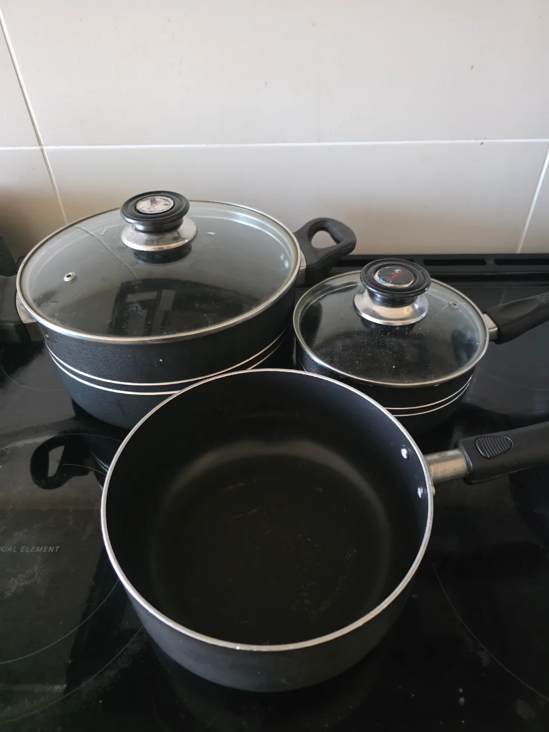 3-Piece Black Cookware Set with Glass Lids thumbnail