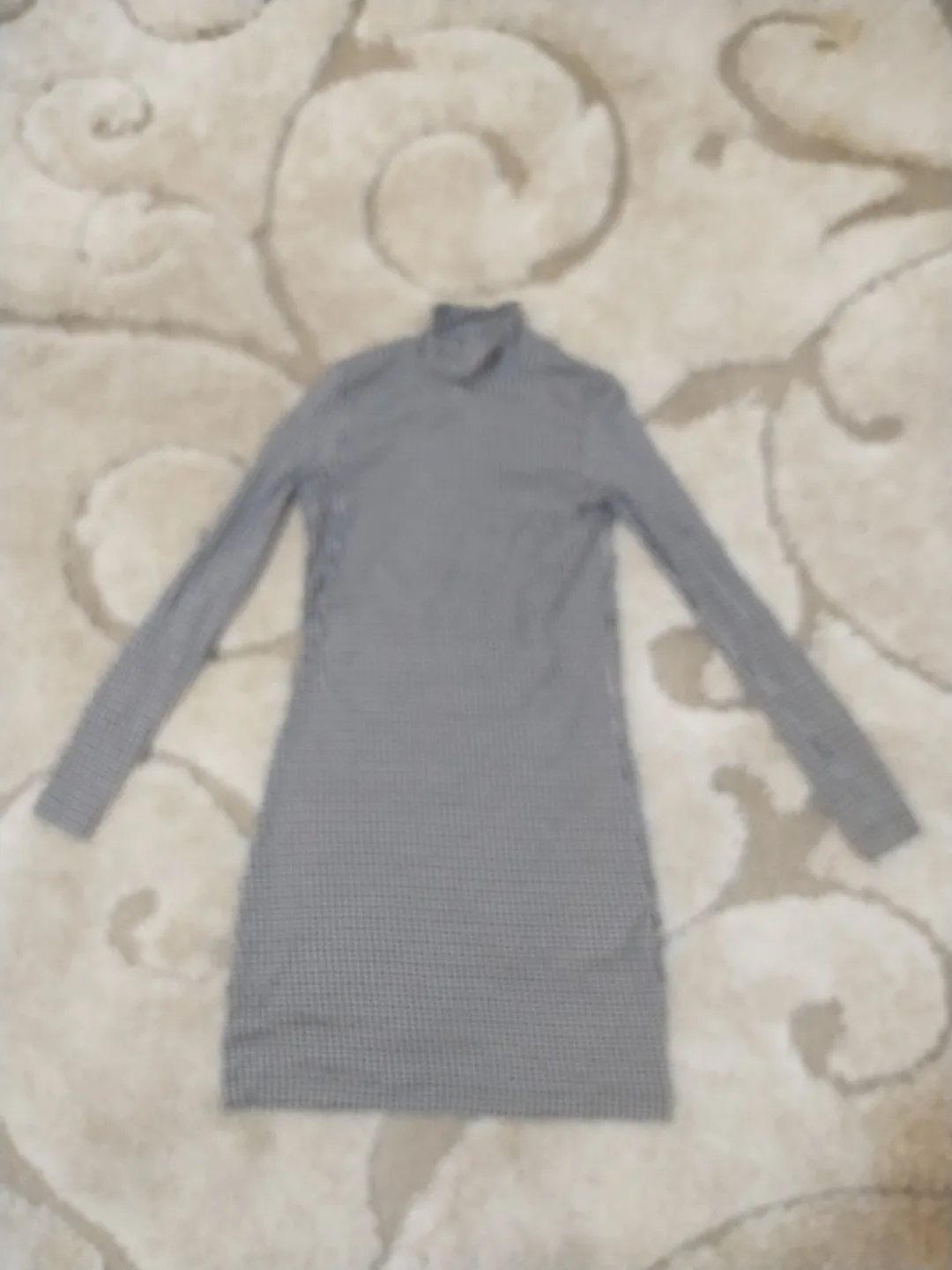 Black and White Geometric Pattern Mock Neck Mini Dress image indicator(4)