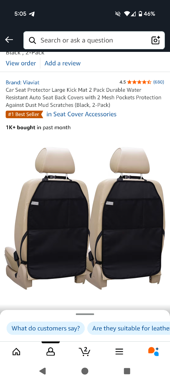 Car Seat Protector Kick Mat - Set of 2 - Brand New - in package
