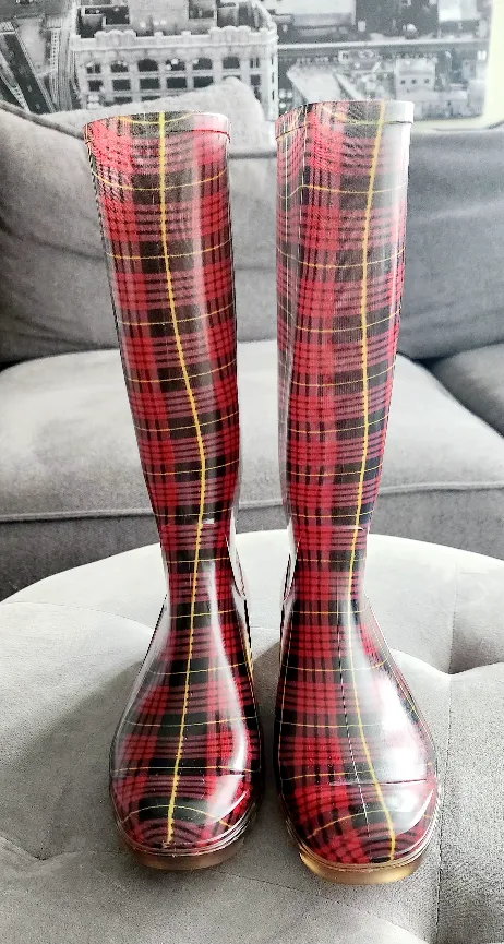 Women's Red Plaid Rain Boots image indicator(2)