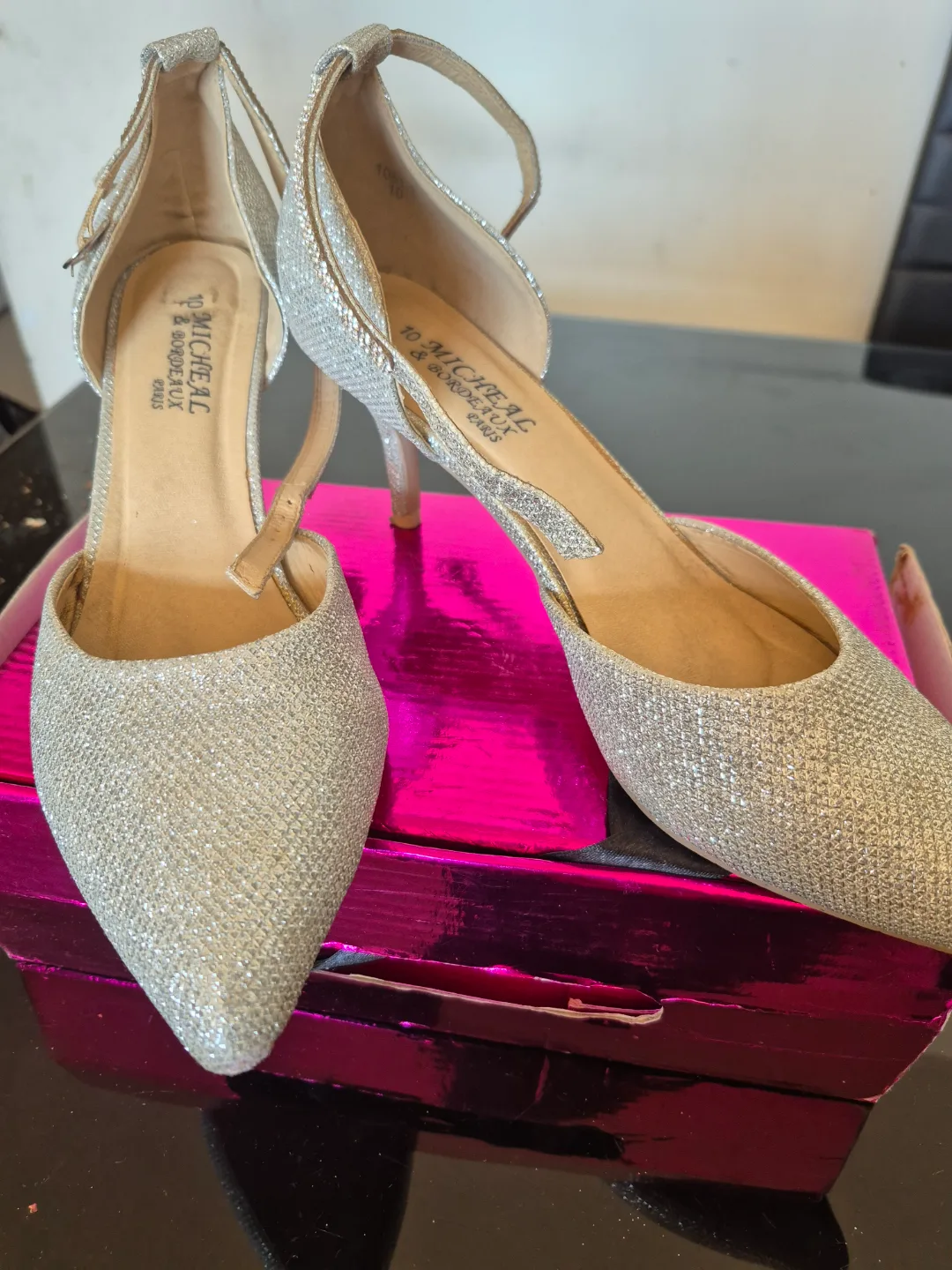 Silver Glitter Ankle Strap Heels - Size 10 image indicator(2)