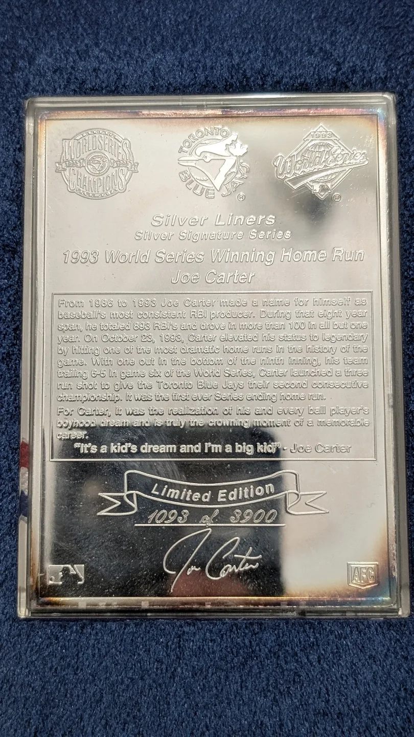 Joe Carter Blue Jays Silver Liners 5 Ounce .999 Fine Silver image indicator(3)