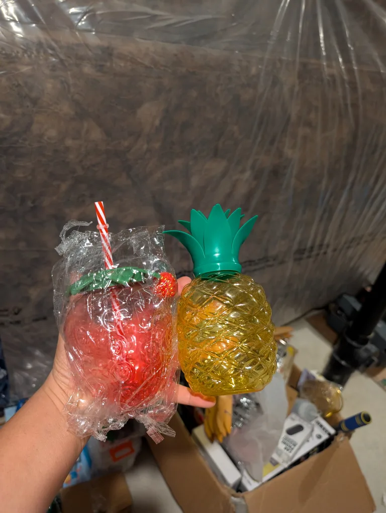 Two Fruit-Shaped plastic cup with Straws thumbnail