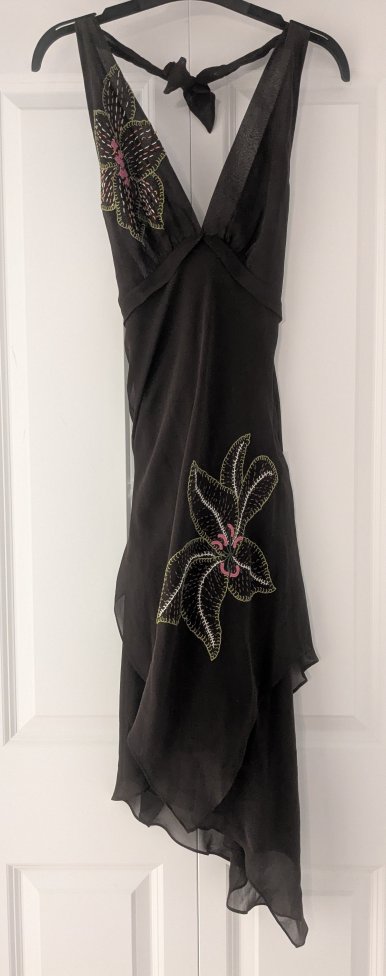 BCBG Maxazria Silk Brown Halter Neck Dress