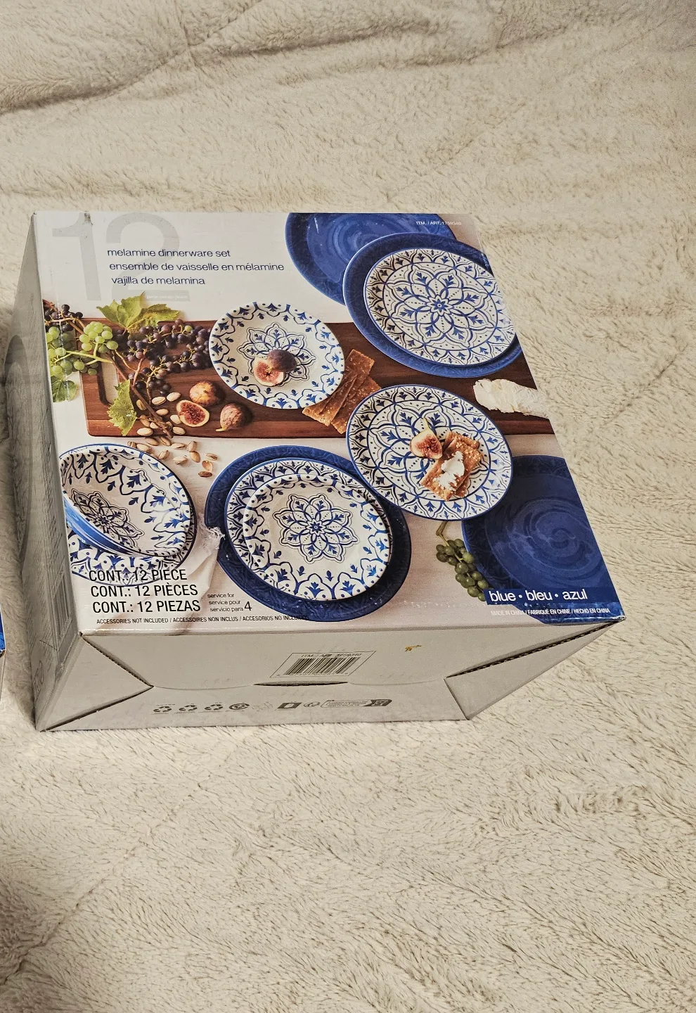 New Melamine Dinnerware Set, 12-Piece, Blue and White thumbnail