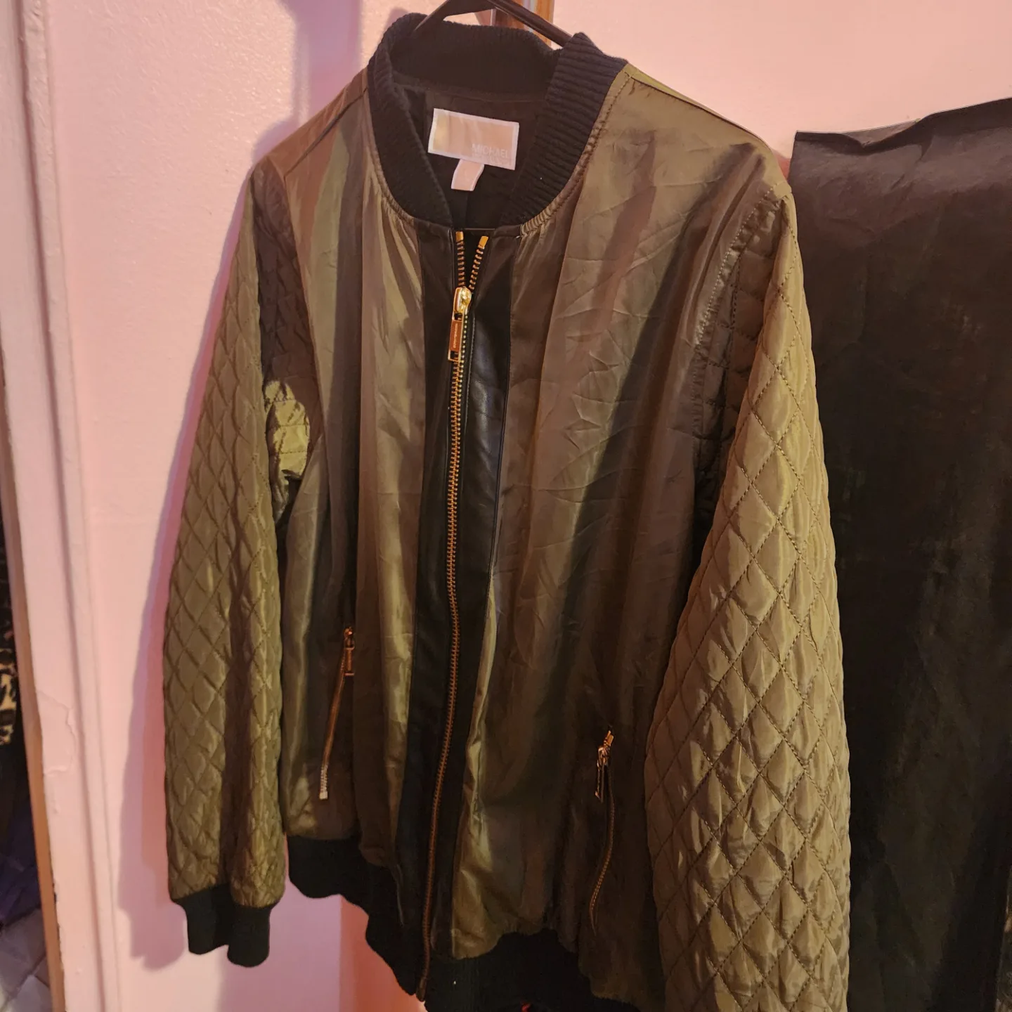 Michael Kors Olive Green Quilted Bomber Jacket thumbnail