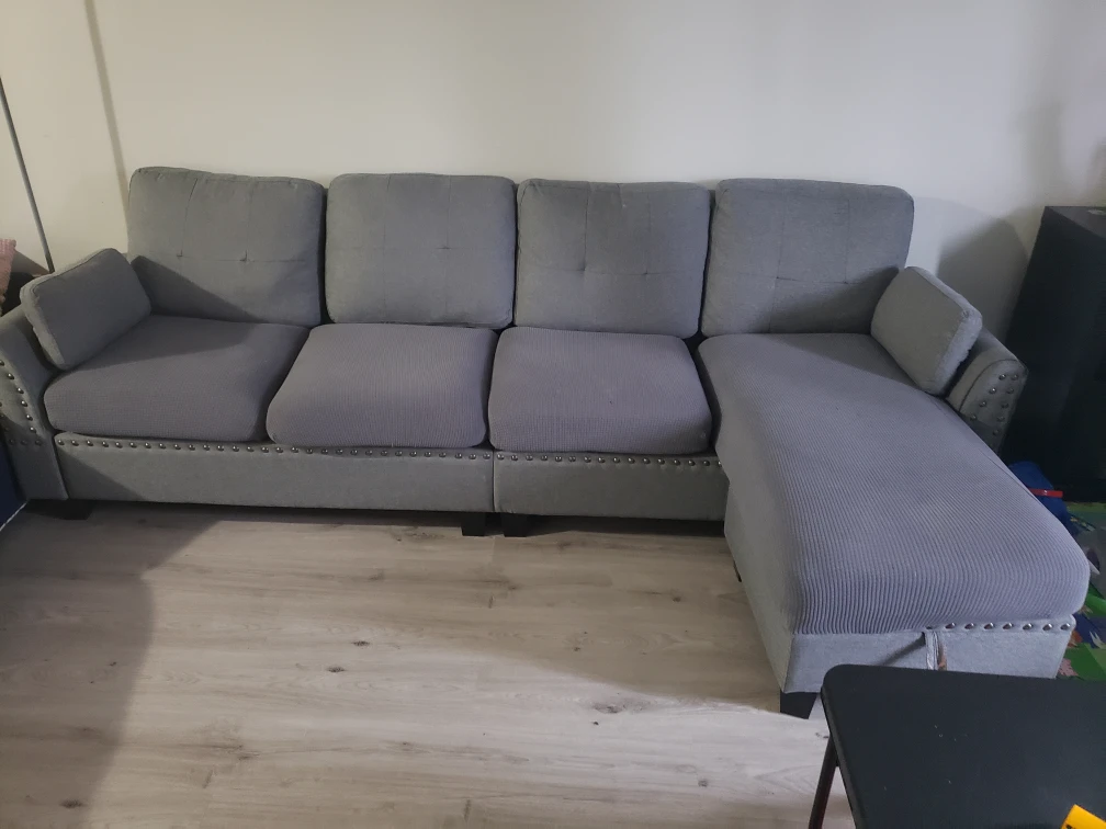 Grey Fabric Sectional Sofa with Chaise Lounge - photo 2