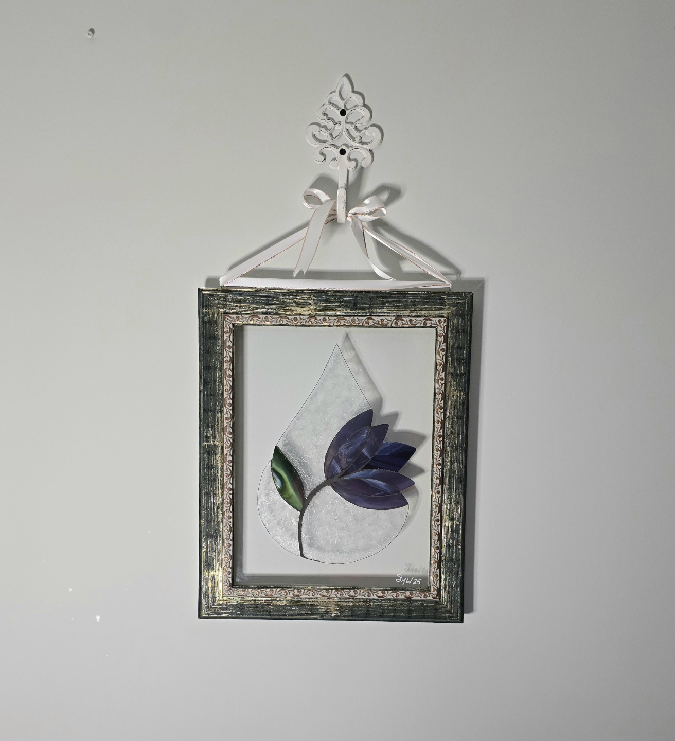 Framed Stained Glass Flower Artwork