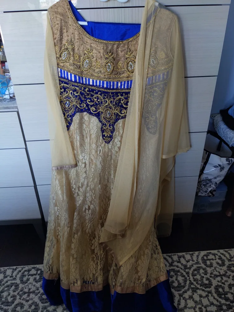 Beige and Blue Embroidered Anarkali Suit image indicator(3)