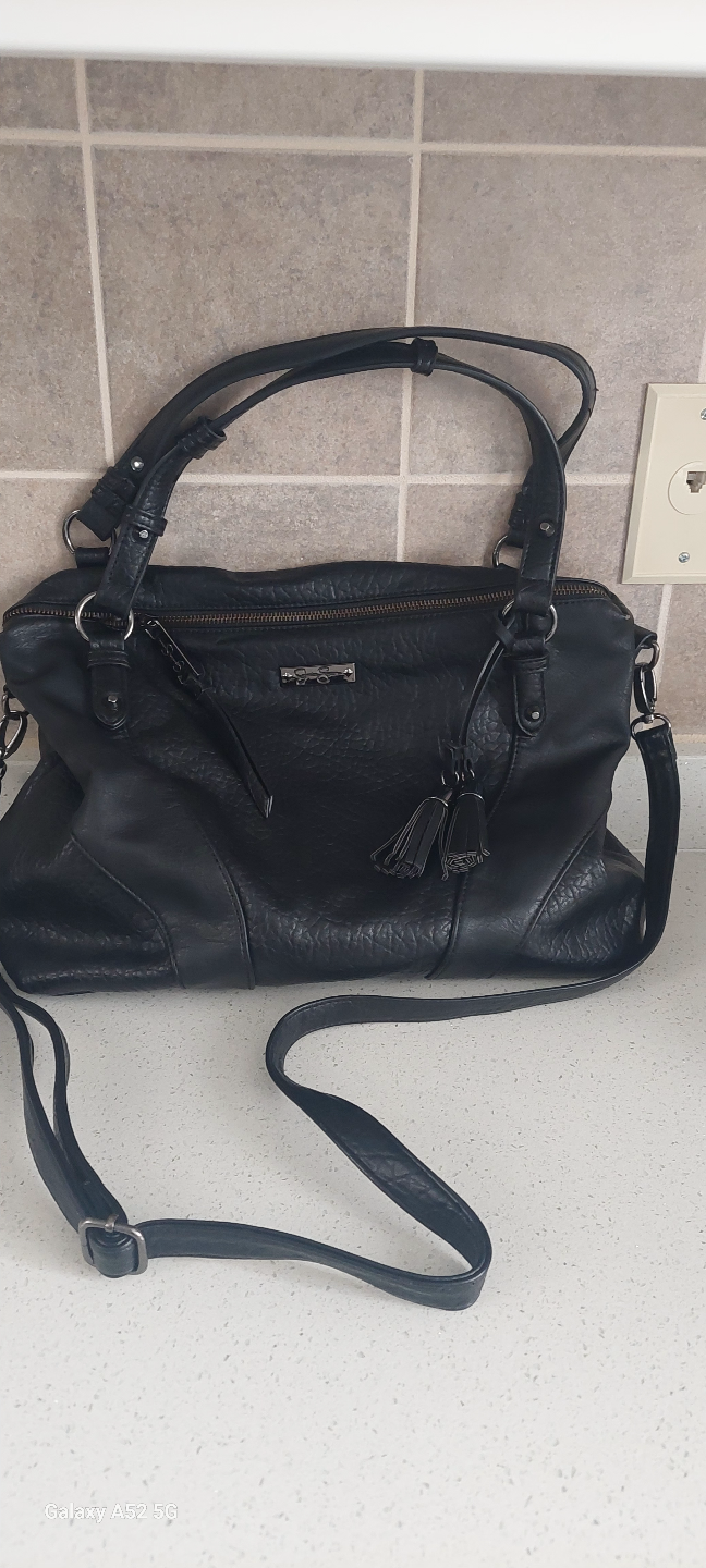 Black handbag with shoulder strap