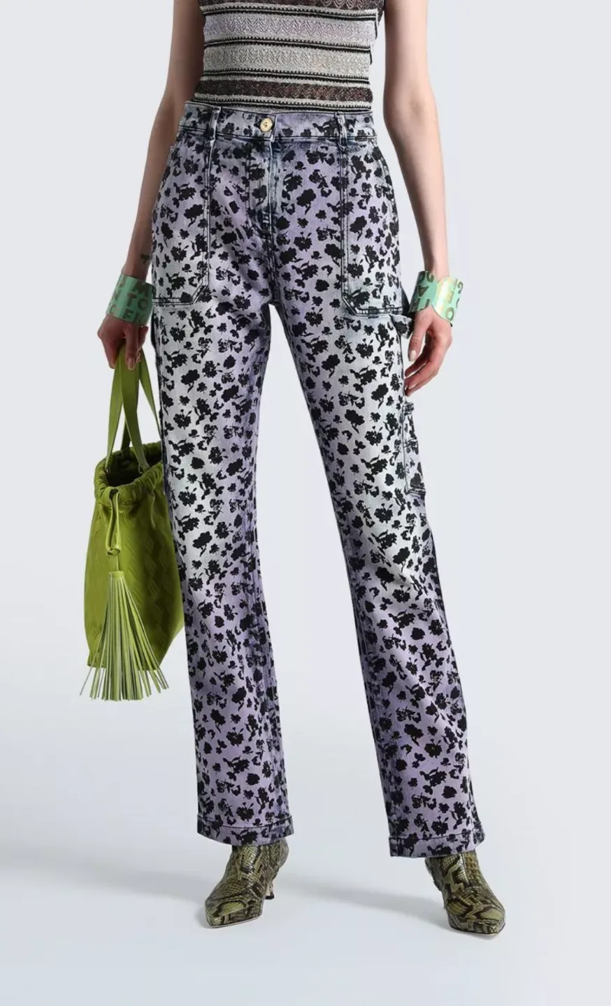 Authentic Versace Jeans Size 27 Purple Flared Floral Print thumbnail