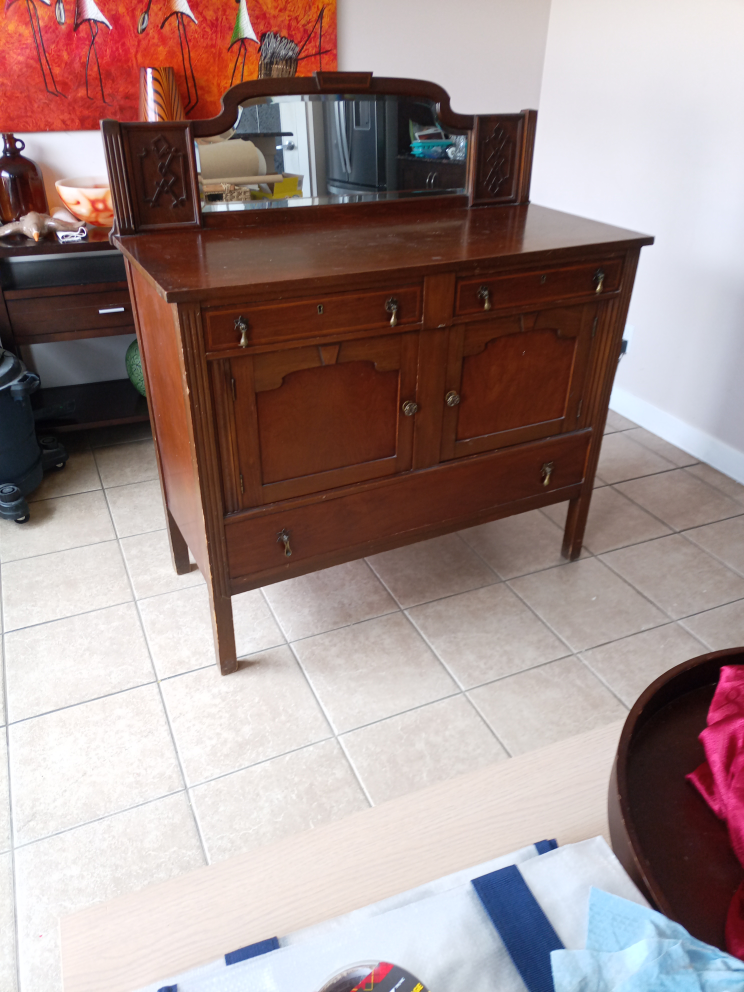 Antique Wooden Buffet Server with Mirror - photo 2