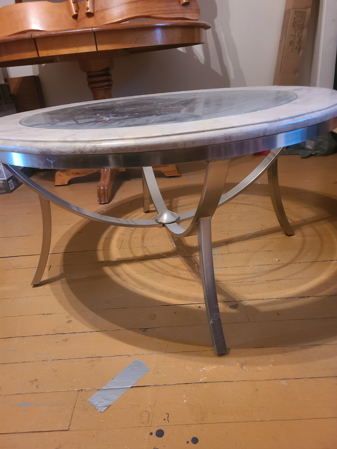 Round Glass Top Coffee Table with Marble Inlay - photo 2