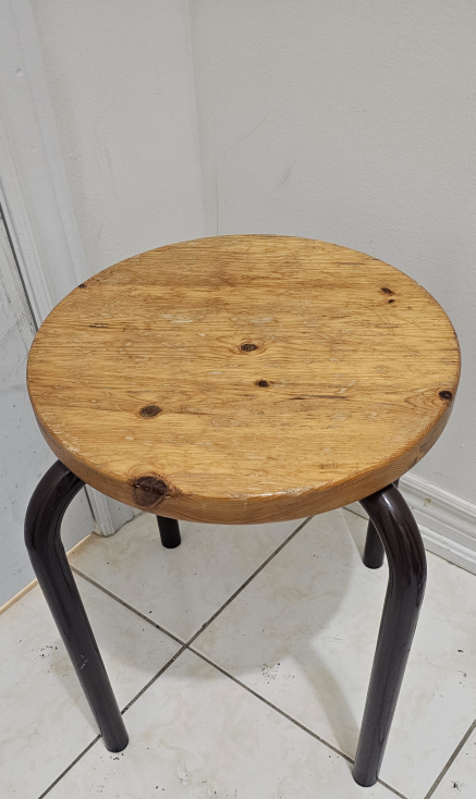 Vintage Wooden Stool with Metal Legs