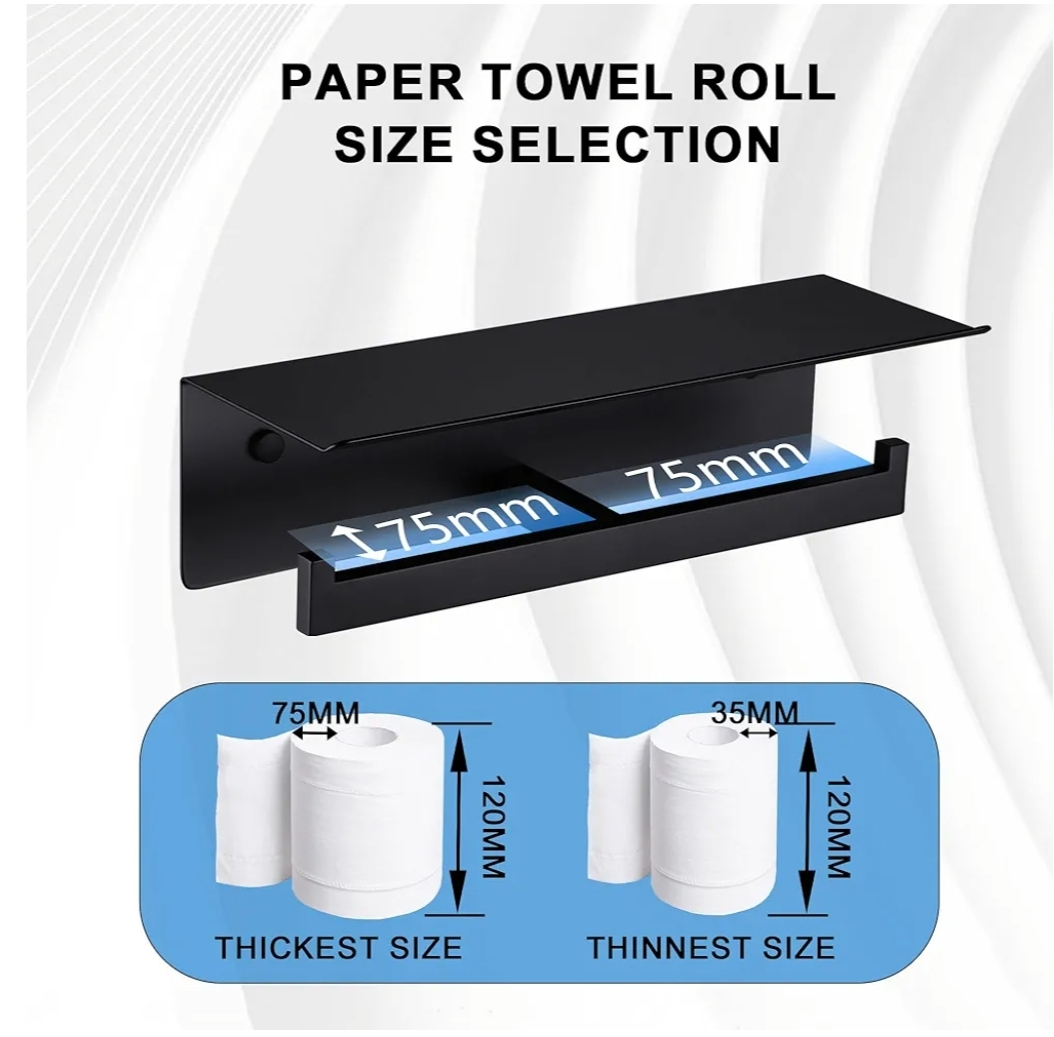 Black Double Toilet Paper Roll Holder with Shelf - photo 3