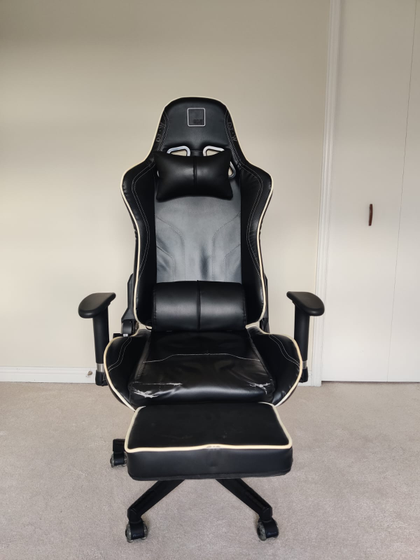 Gaming Chair with Footrest - Black and Beige