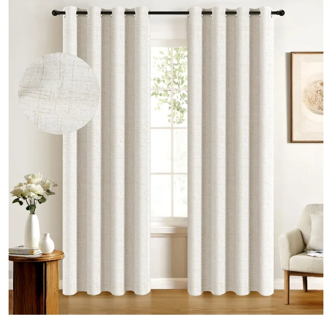 Beige Grommet Top Blackout Curtains 2 Panels Set