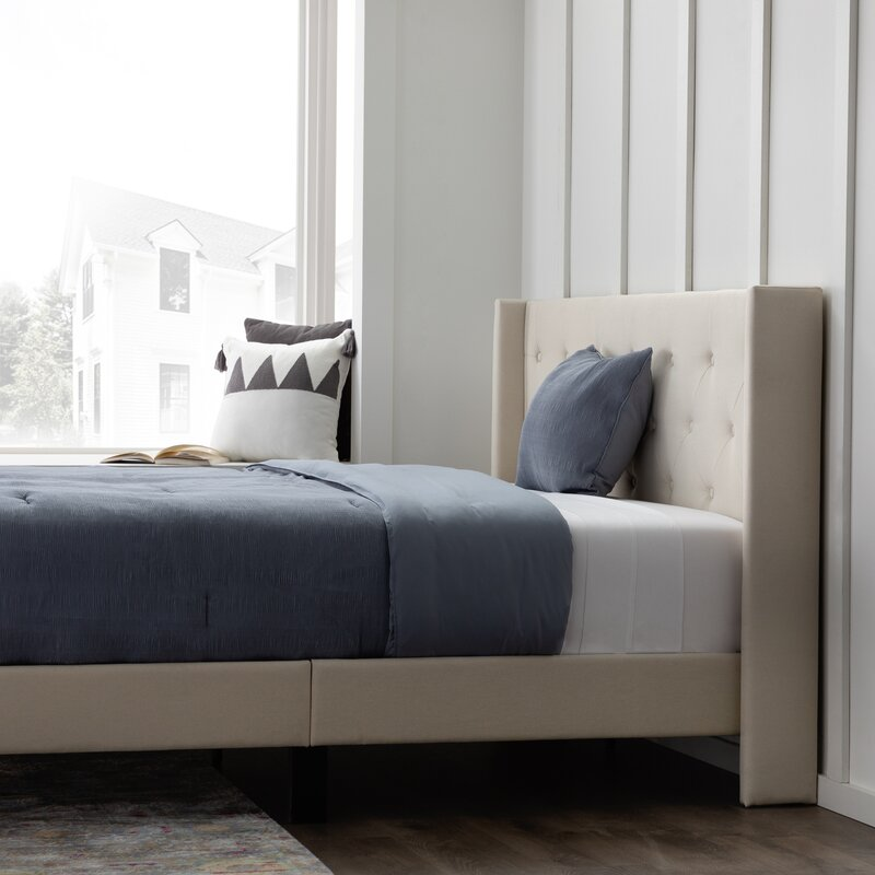 Modern Tufted Linen Bed Frame – Cream