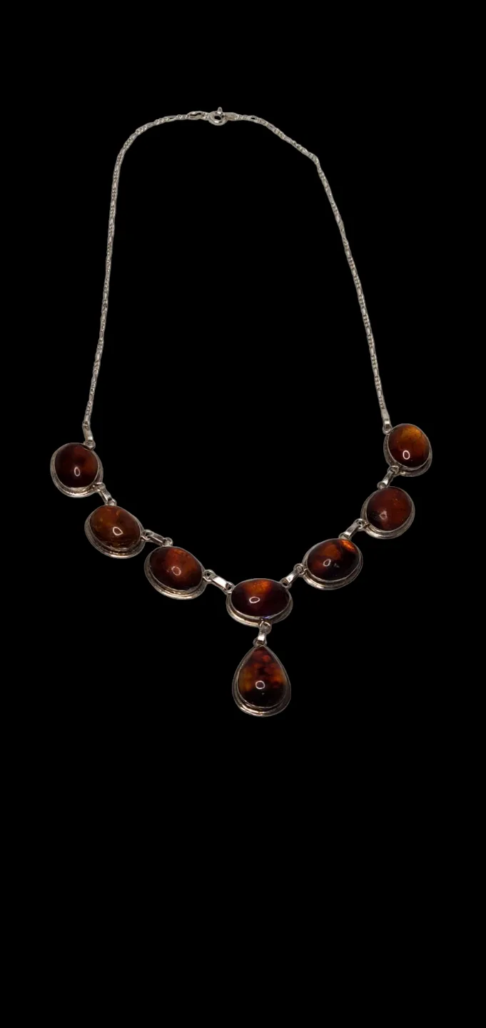 Vintage Sterling Silver Amber Necklace image indicator(2)