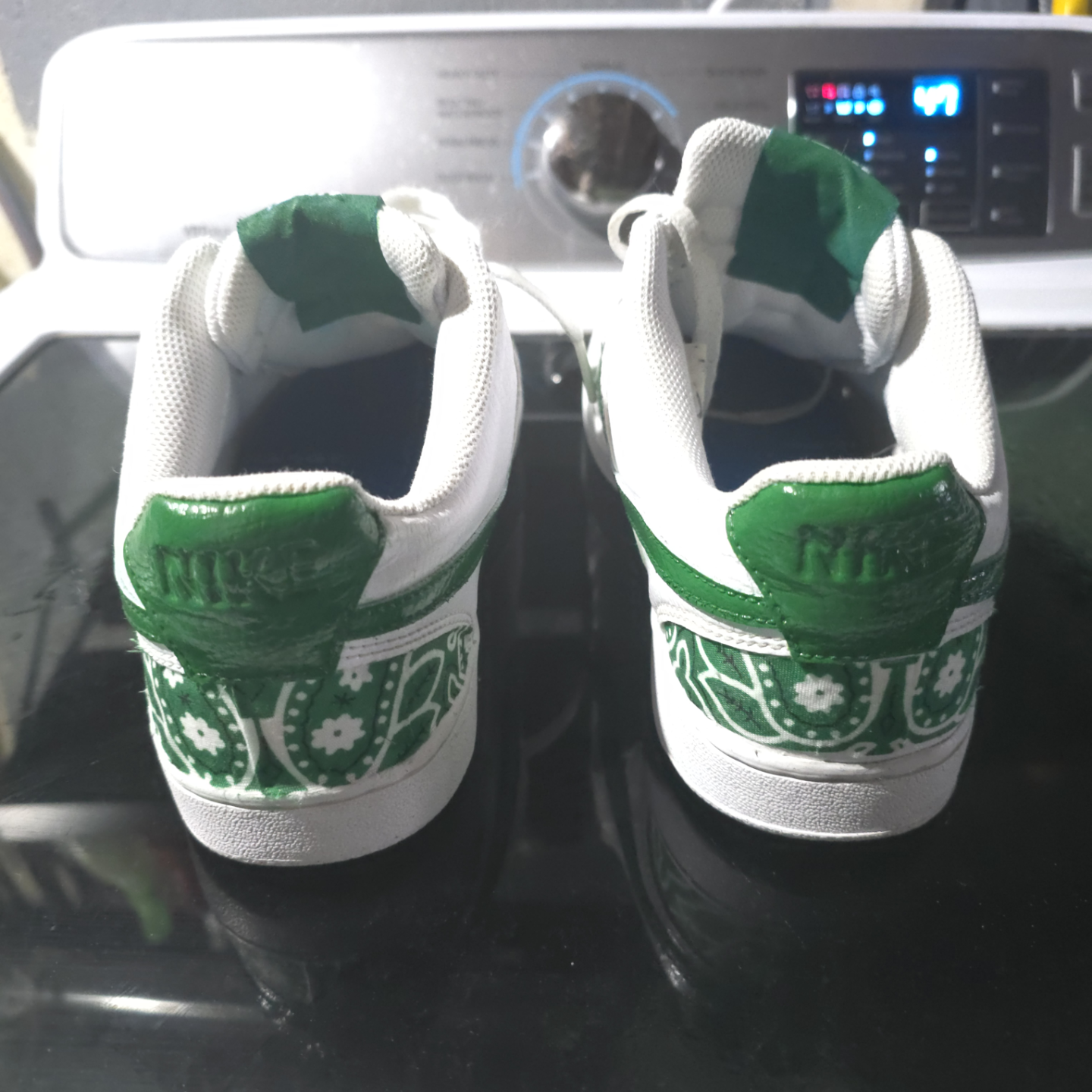 Custom Nike Court Vision Low Sneakers - Green Bandana - photo 3