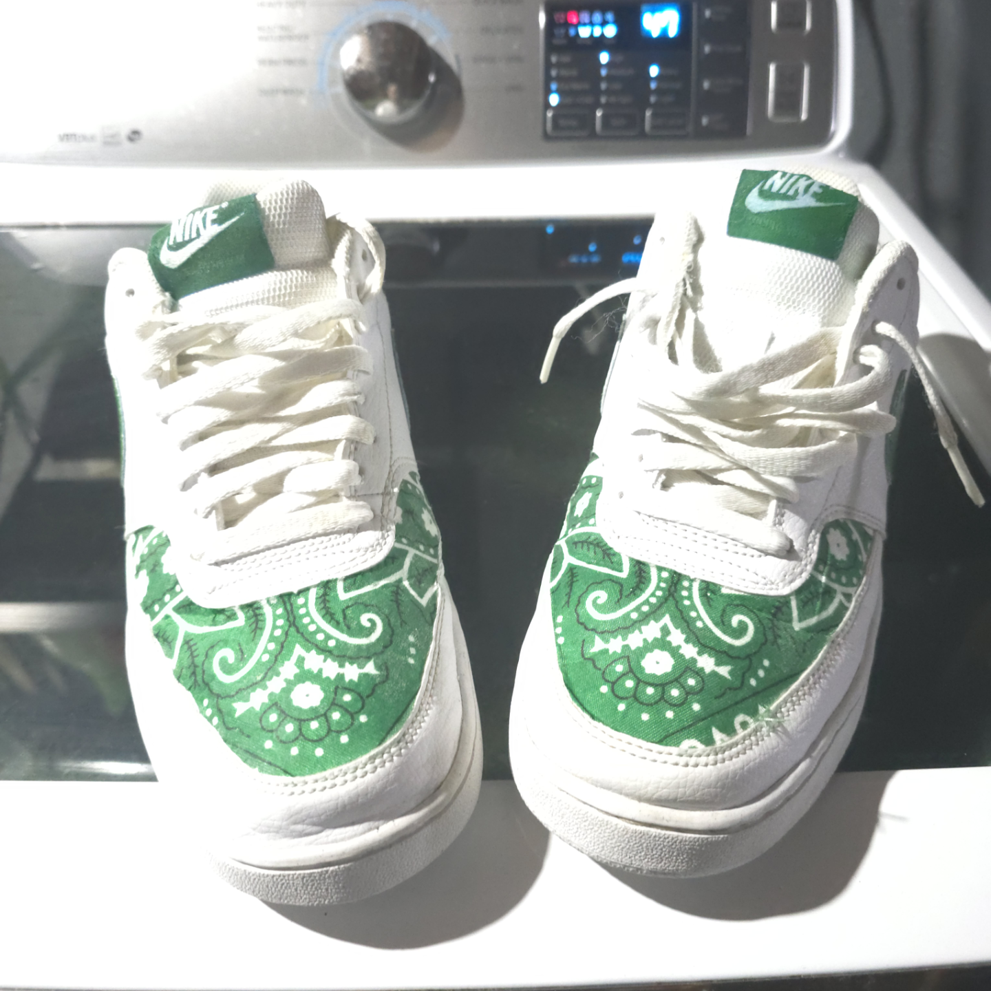 Custom Nike Court Vision Low Sneakers - Green Bandana - photo 4
