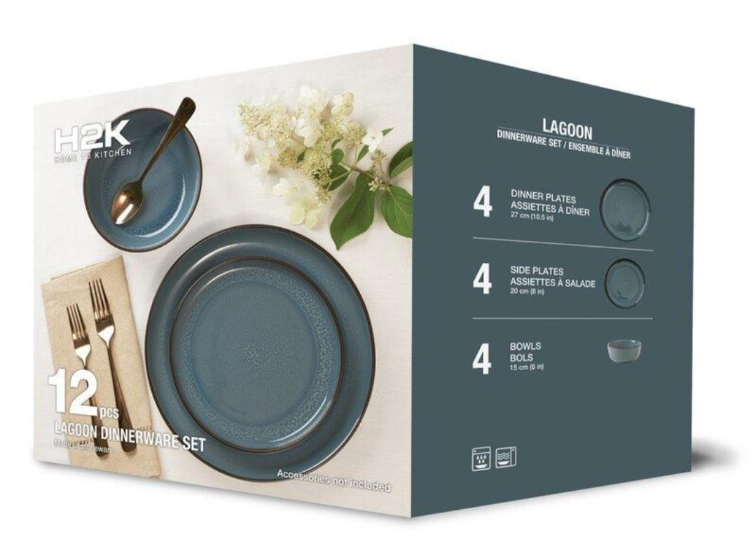 H2K Home Kitchen Lagoon 11-Piece Dinnerware Set
