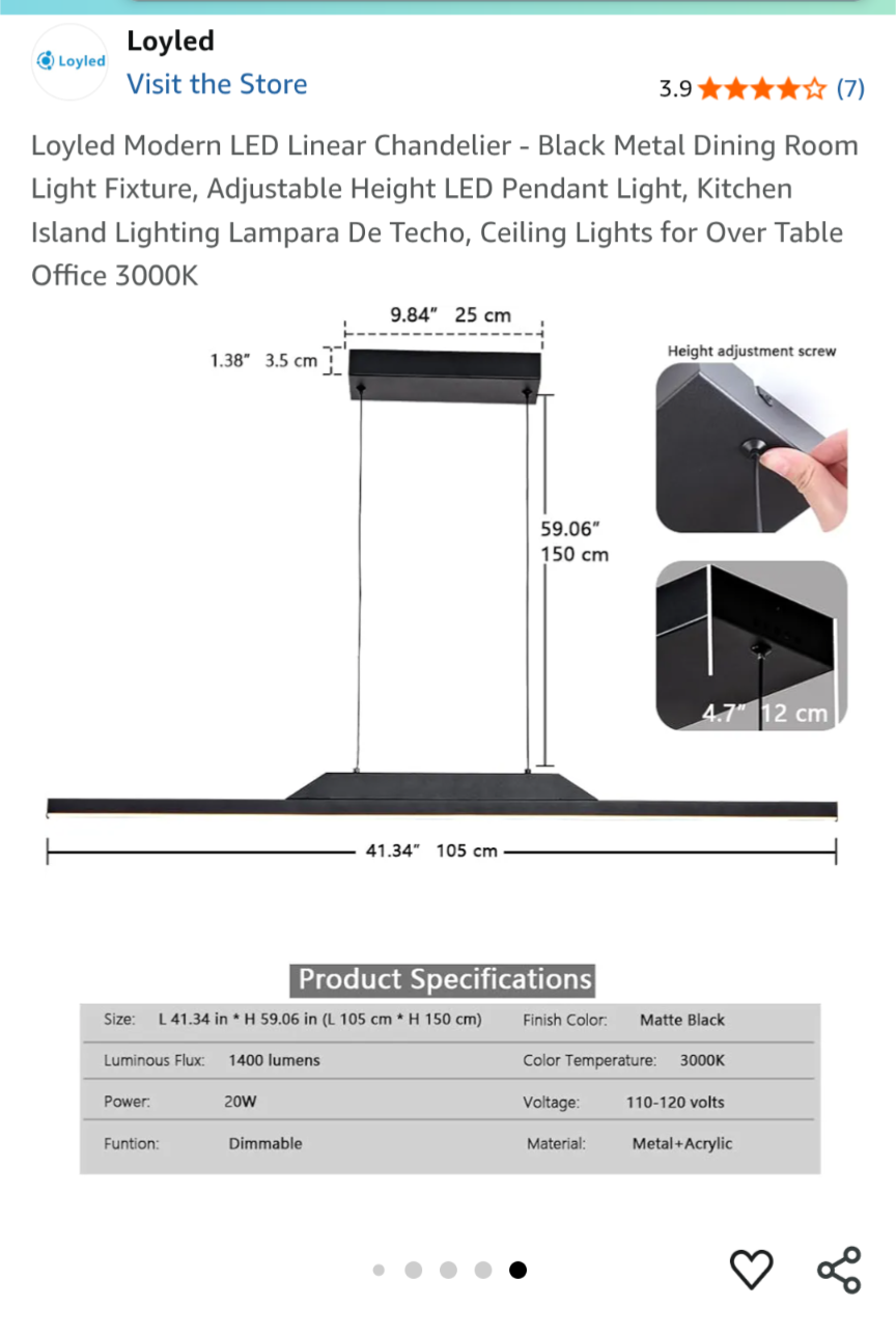 Loyled Modern LED Linear Chandelier - Black - photo 3