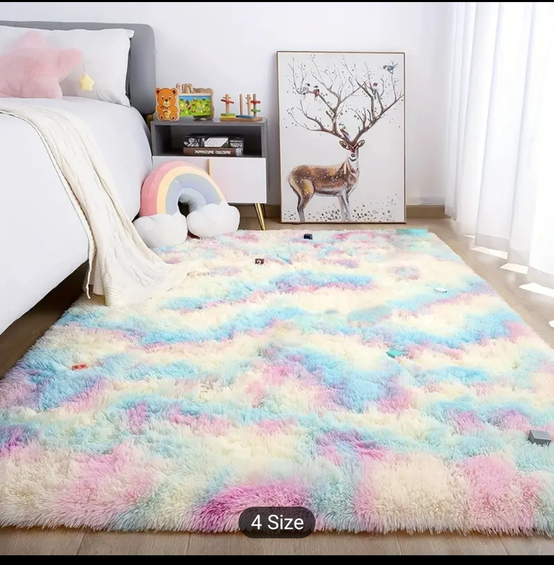 Rainbow Fluffy Rug - 63" x 47"