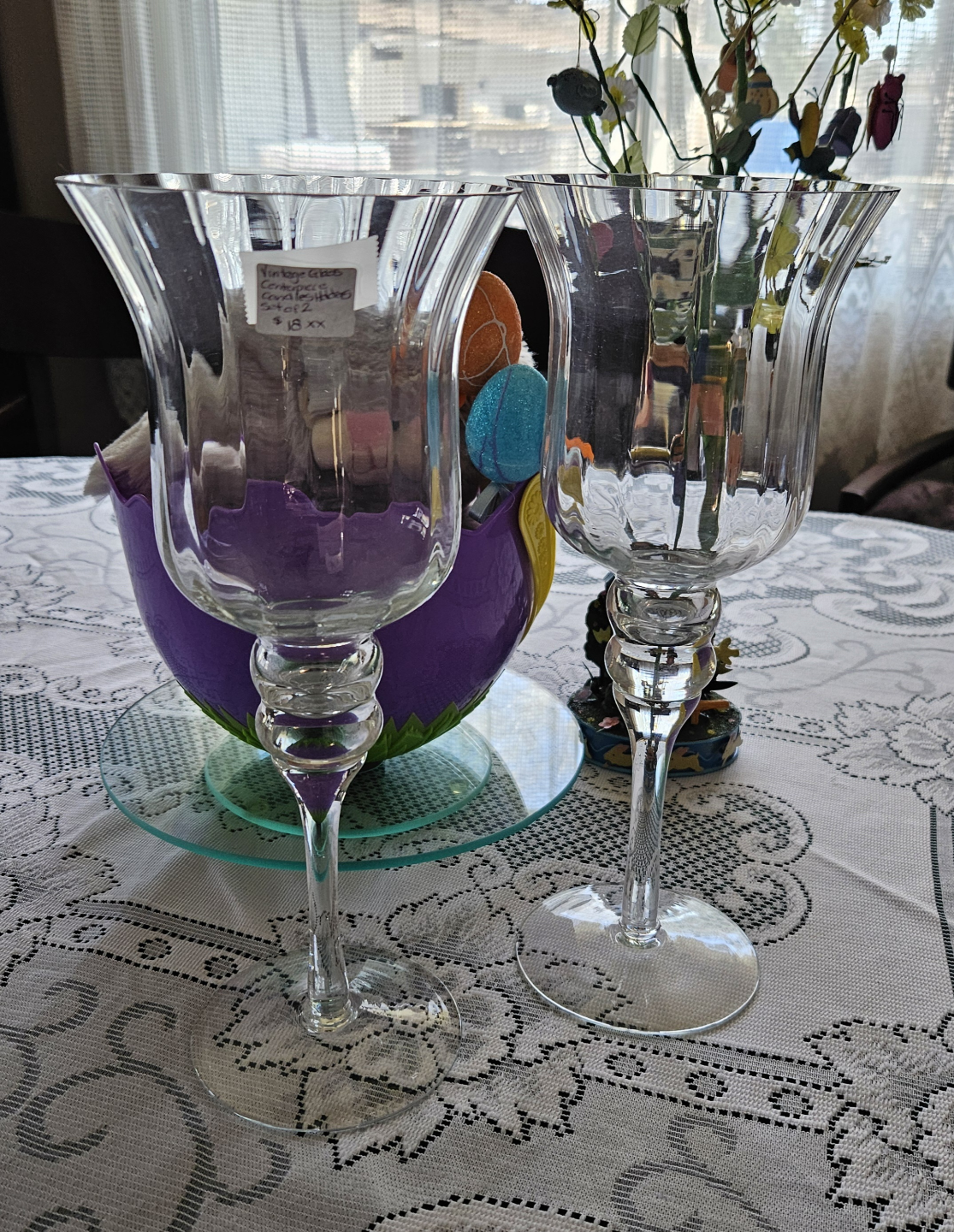 Pair of Elegant Glass Candle Holders
