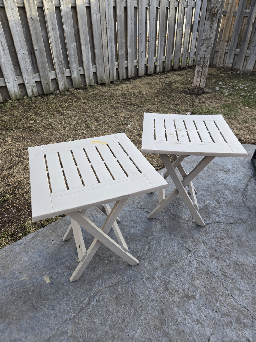 Pair of Beige Folding Patio Tables