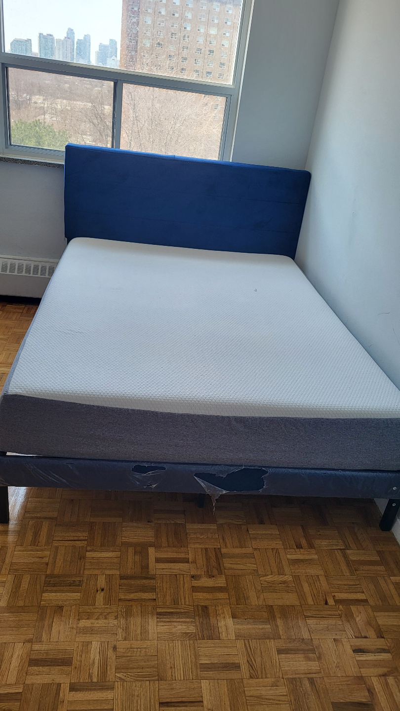 Queen Mattress and Frame Set - Blue Velvet Headboard