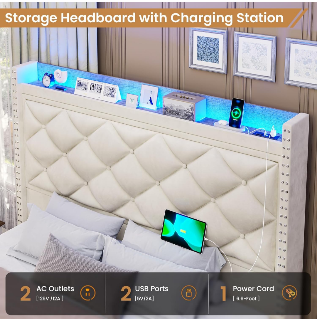 Modern LED Bed Frame with Nightstands