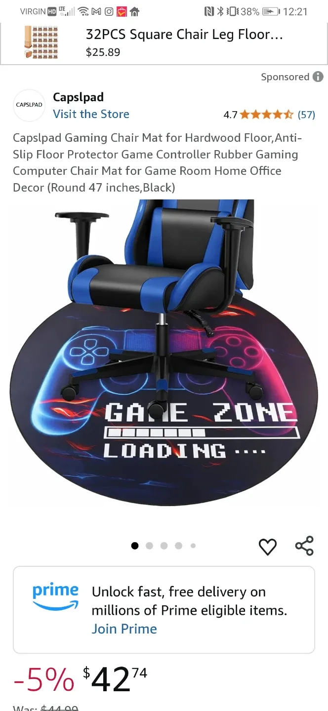 Capsplad Gaming Chair Mat - 47 inch Round Black thumbnail