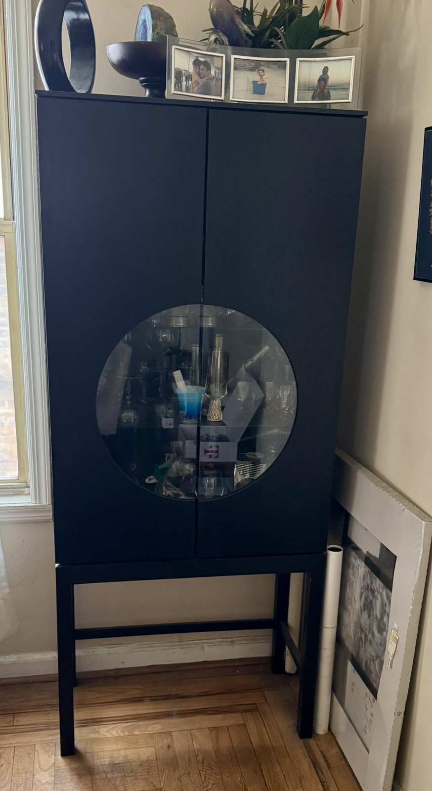 Modern 2 Door Wood & Glass Display Cabinet-Black Brown Finish