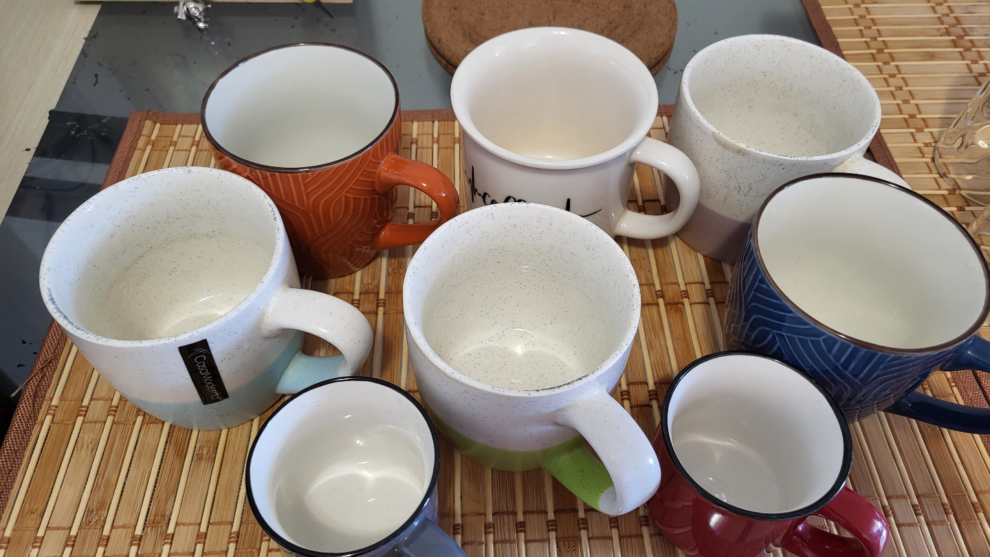 Set of Eight Colourful Mugs