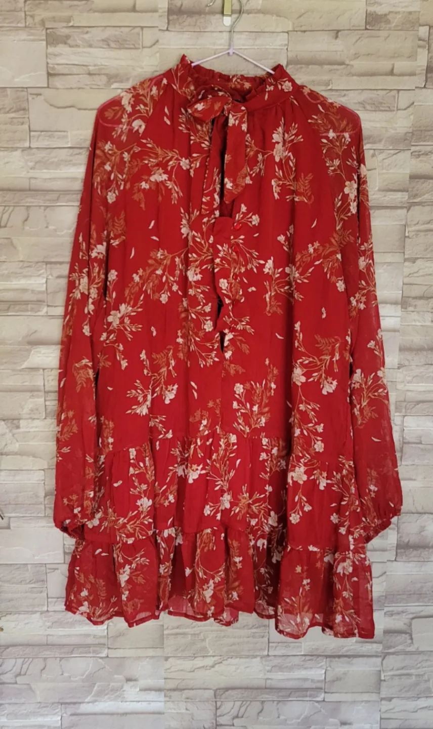 Red floral mini dress image indicator(2)
