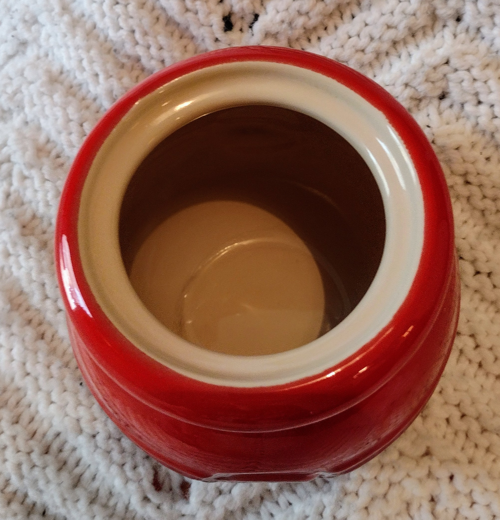 Le Creuset Stoneware Sauce Pot W/Lid Cerise Red Pig BBQ Ceramic - photo 5
