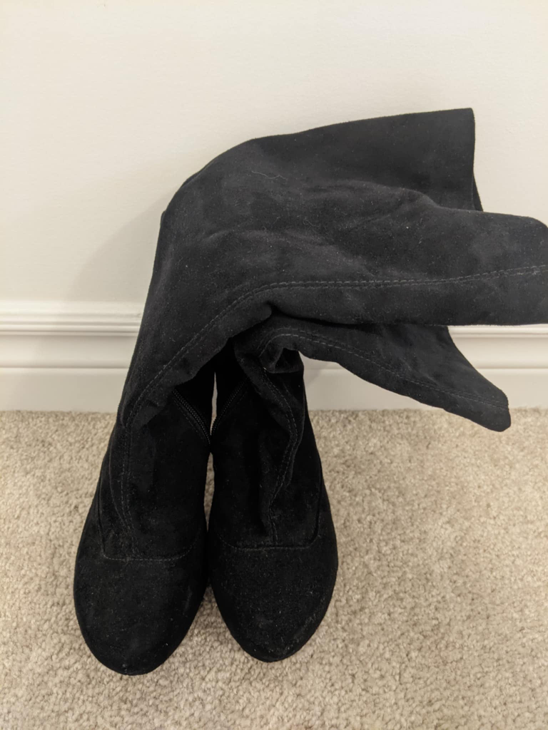 Black Suede Knee-High Boots with Kitten Heels - photo 2