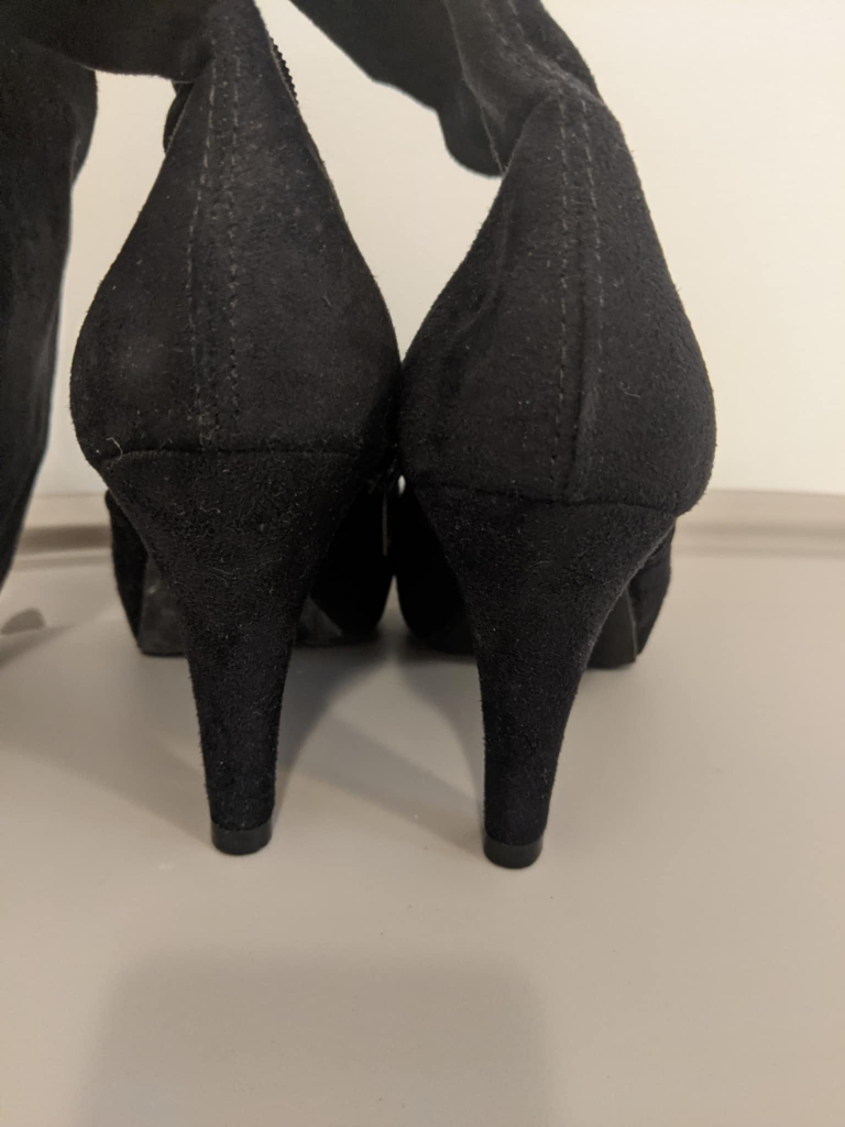Black Suede Knee-High Boots with Kitten Heels - photo 3