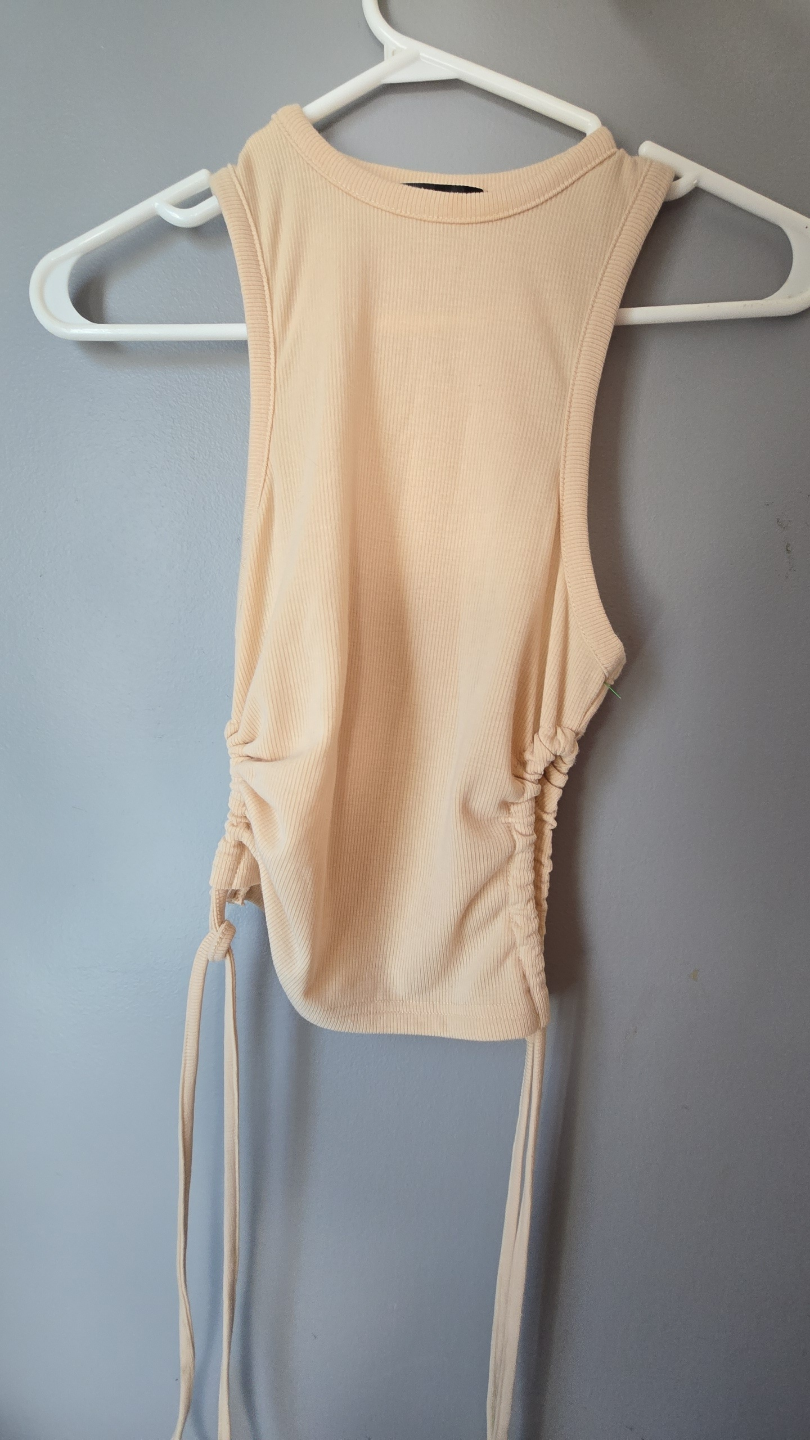 SHEIN Beige Ribbed Side Tie Crop Tank Top - photo 3