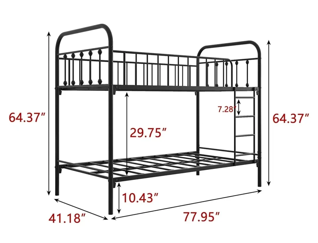 BOFENG Black Twin Over Twin Metal Bunk Bed image indicator(2)