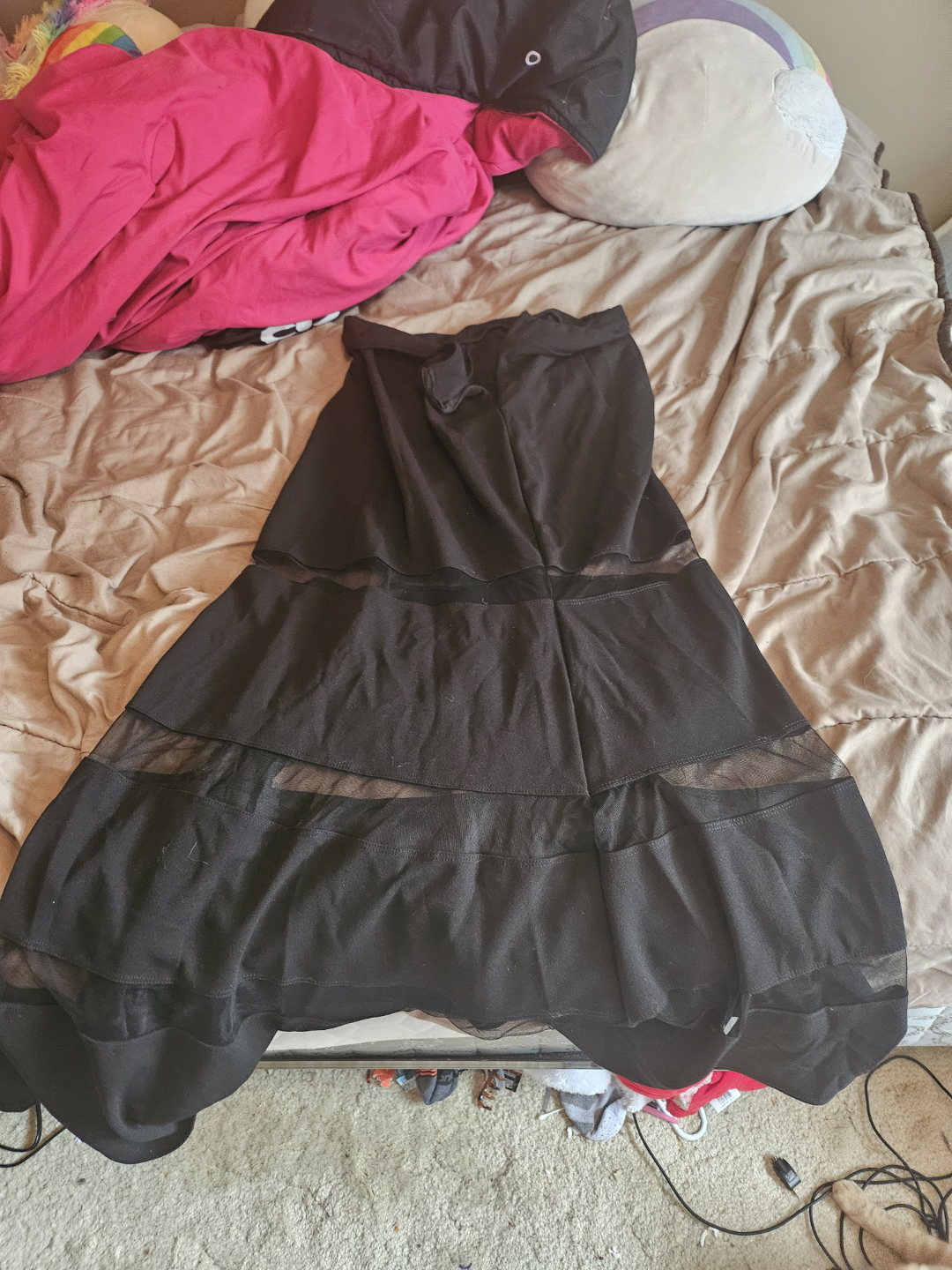 Black Maxi Skirt with Mesh Detail