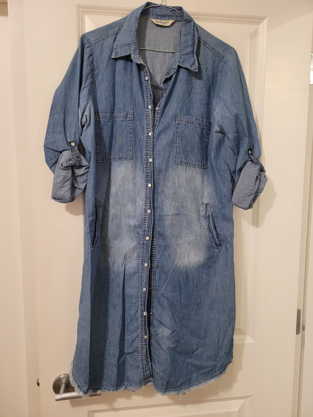Big Dart Denim Shirt Dress - Size XL fits size L
