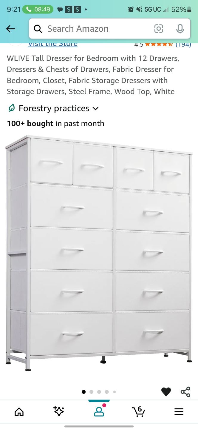 WLIVE White Tall Dresser with 12 Drawers