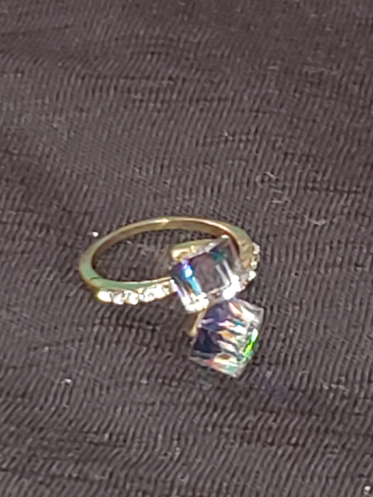 Gold/Silver Tone Ring with Rainbow Crystals (Size 6)