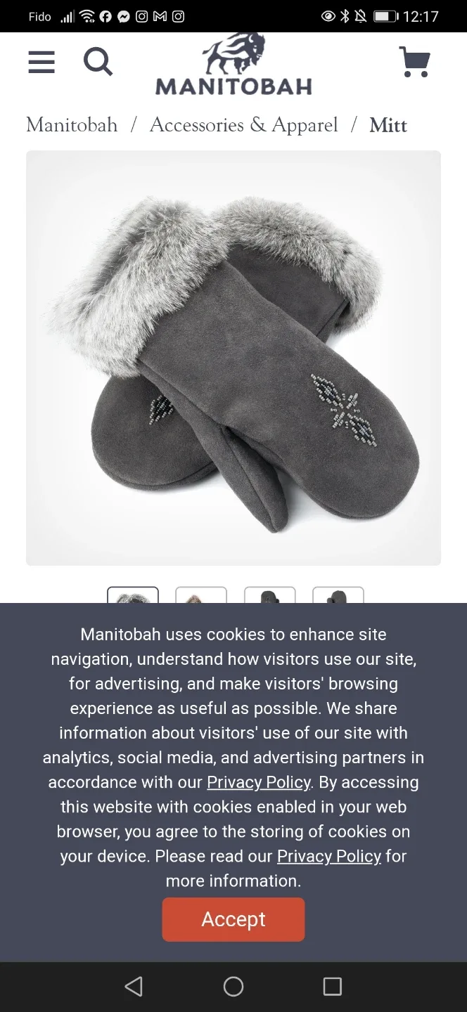 Manitobah Mukluks Grey Suede Mittens with Fur Cuff thumbnail