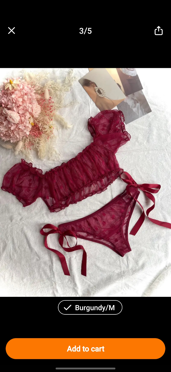 Burgundy Lace Lingerie Set - Size Medium