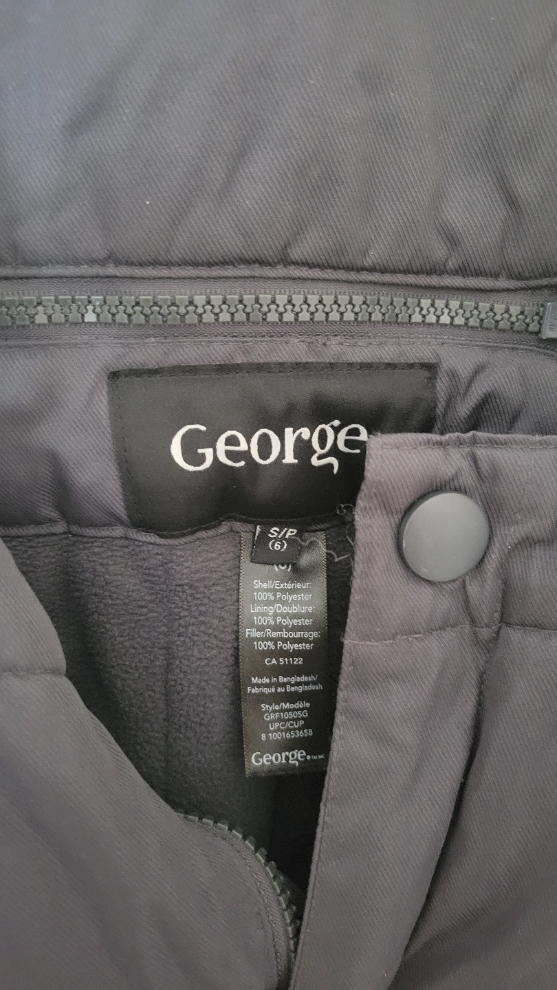 George Kids' Size S/P Charcoal Grey Snow Pants